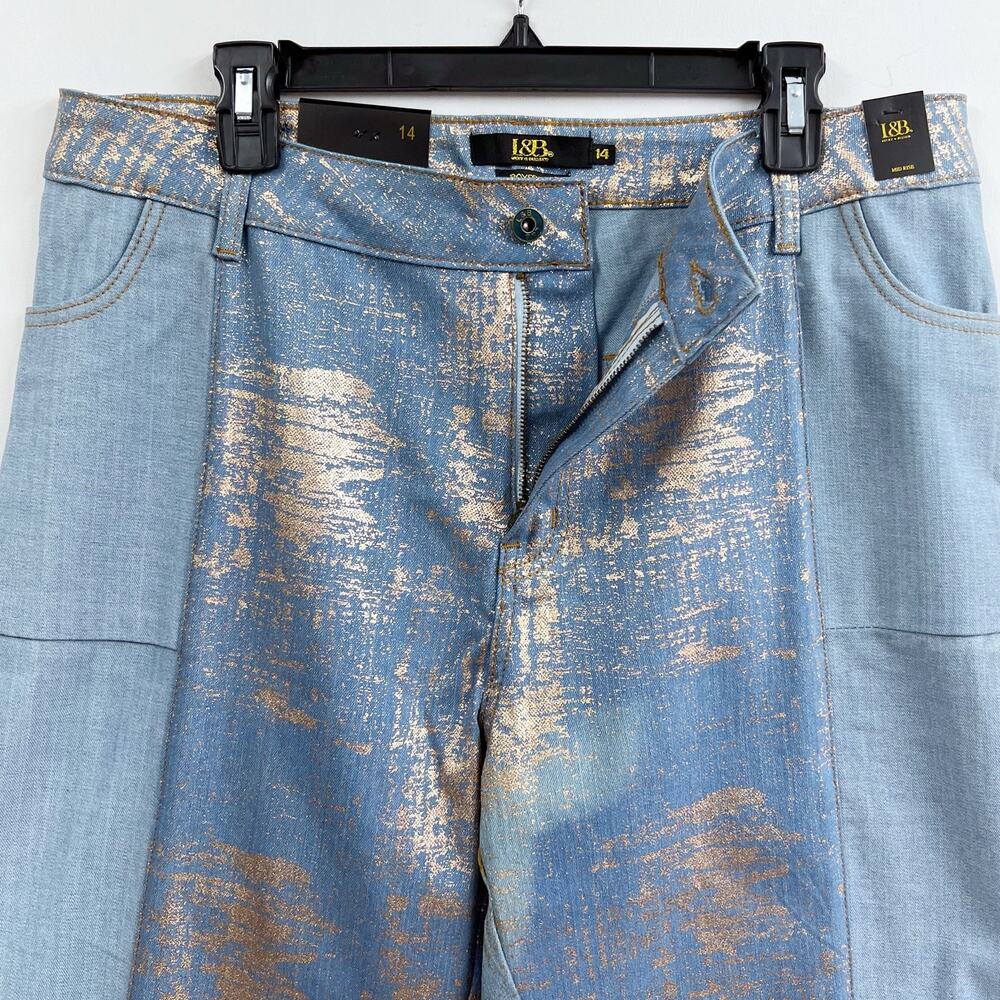 L&B Lucky & Blessed‎ Boyfriend Jeans Gold Leaf Panel Light Wash Women's Size 14 - Picture 8 of 12